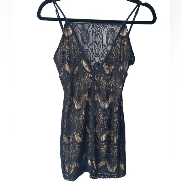 Tobi Black Tan Lace Spaghetti Strap Mini Dress XS - Picture 3 of 7
